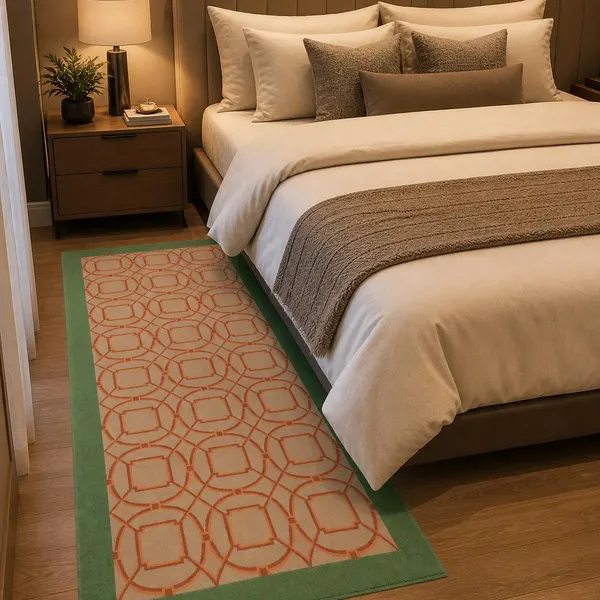 Beige Coral Geometric Carpet | Contemporary Green Border Area Rug