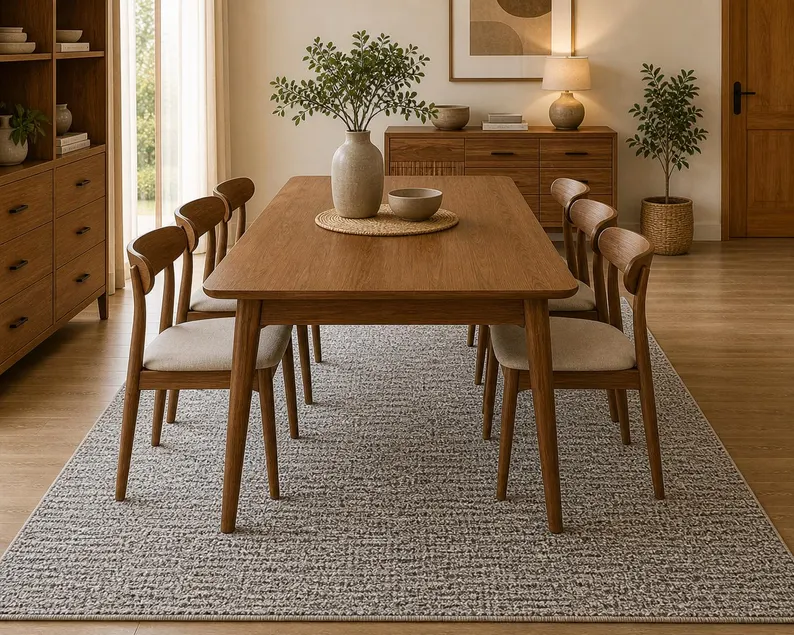 Textured Charcoal Dhurrie Rug – Nordic Style, Hand-Finished Textile