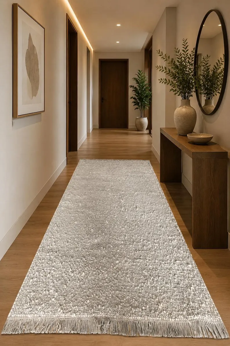 Artisanal Hand-Woven Area Rug – High-Pile Obsidian & Ivory Striped Motif – Organic Modern Luxury Floor Textile
