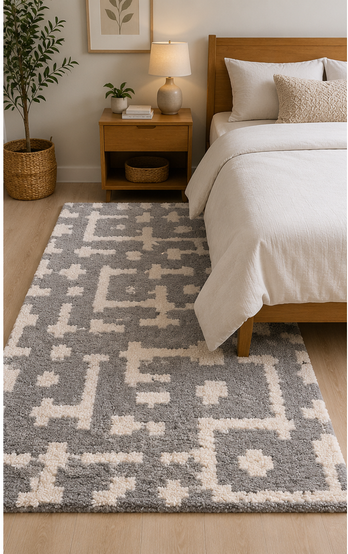 Grey Tribal Abstract Handwoven Wool Carpet