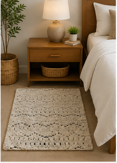 Ivory Tribal Handwoven Wool Bath Mat