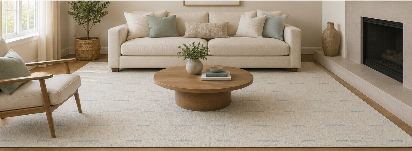 Soft Aqua Ivory Handwoven Rug