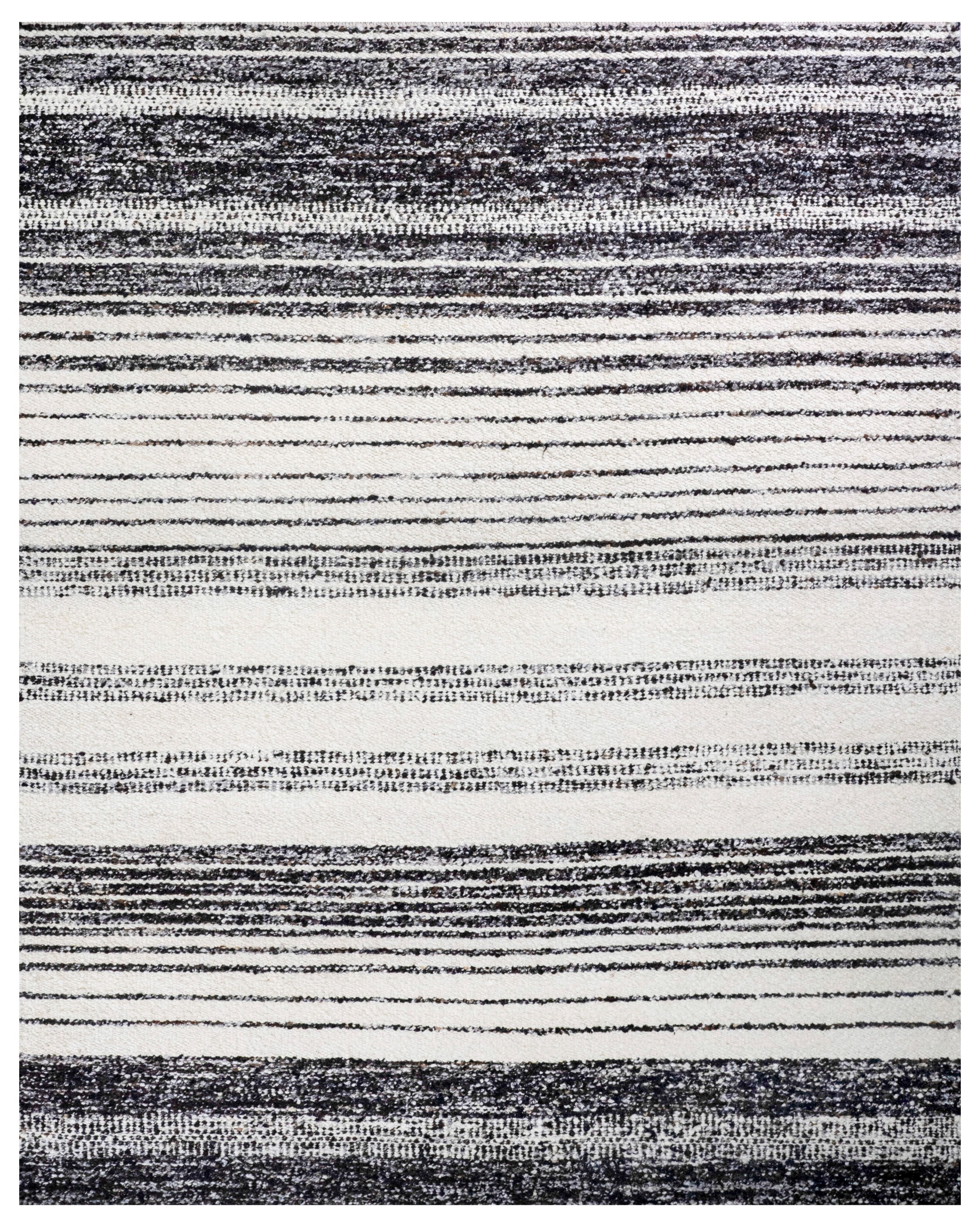 Handwoven Ivory & Charcoal Striped Wool Carpet