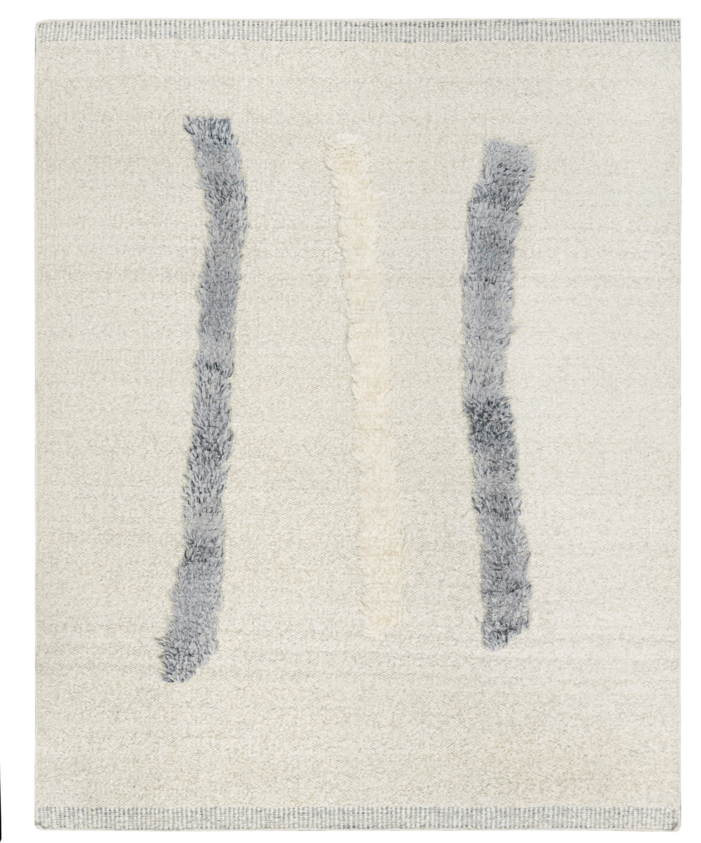 Handwoven Ivory & Grey Striped Wool Carpet