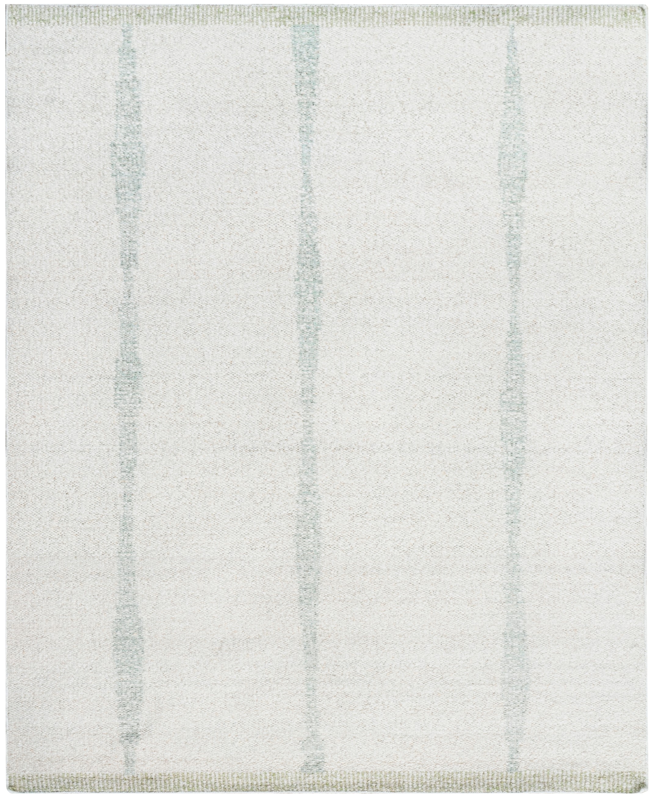 Handwoven Ivory & Sage Green Striped Wool Carpet