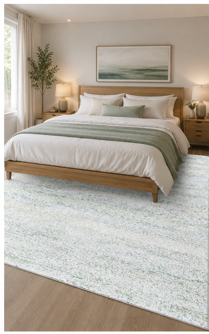 Handwoven Ivory & Seafoam Mist Wool Carpet