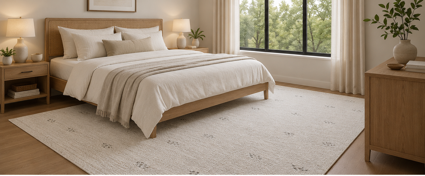 Handwoven Ivory & Grey Speckled Textured Wool Carpet