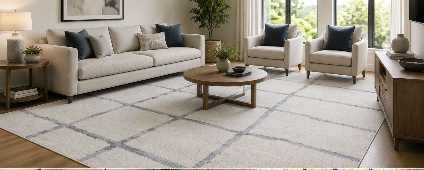 Handwoven Ivory & Charcoal Dash Wool Carpet