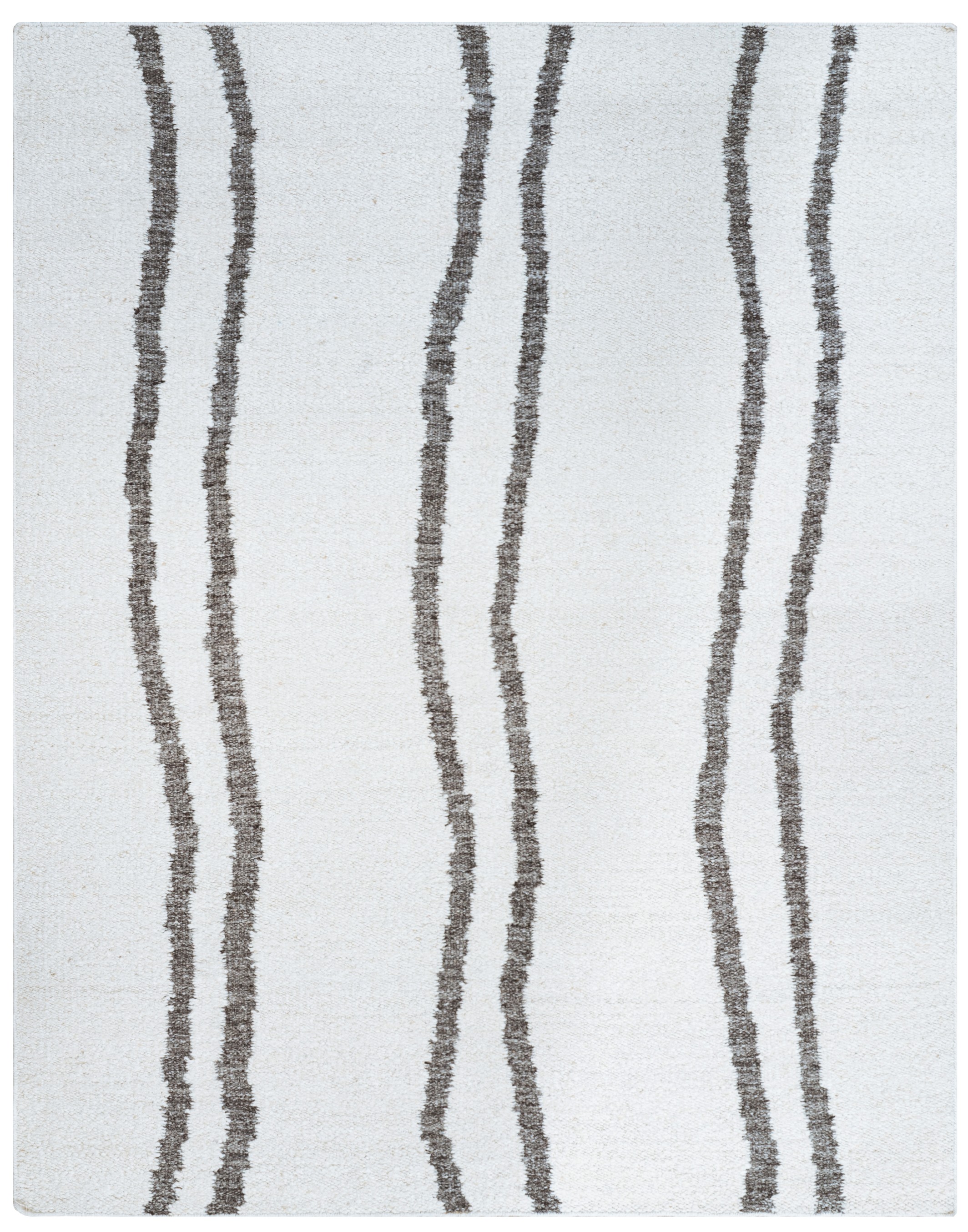 Handwoven Ivory & Charcoal Wavy Line Wool Carpet