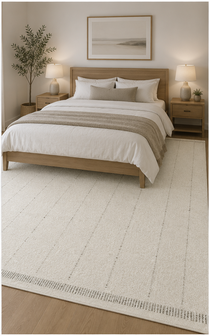 Handwoven Ivory & Soft Grey Border Wool Carpet