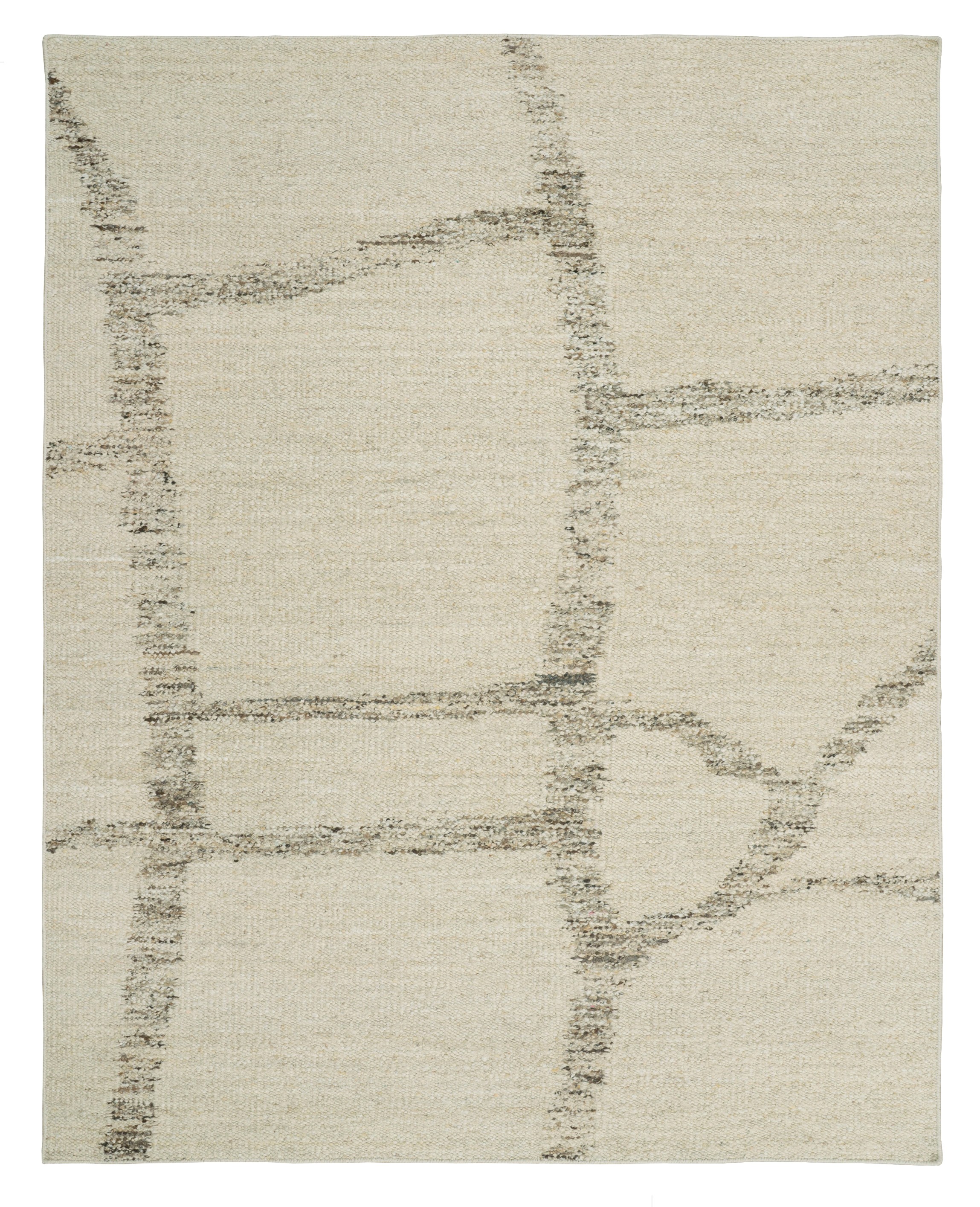 Handwoven Ivory & Taupe Abstract Grid Wool Carpet