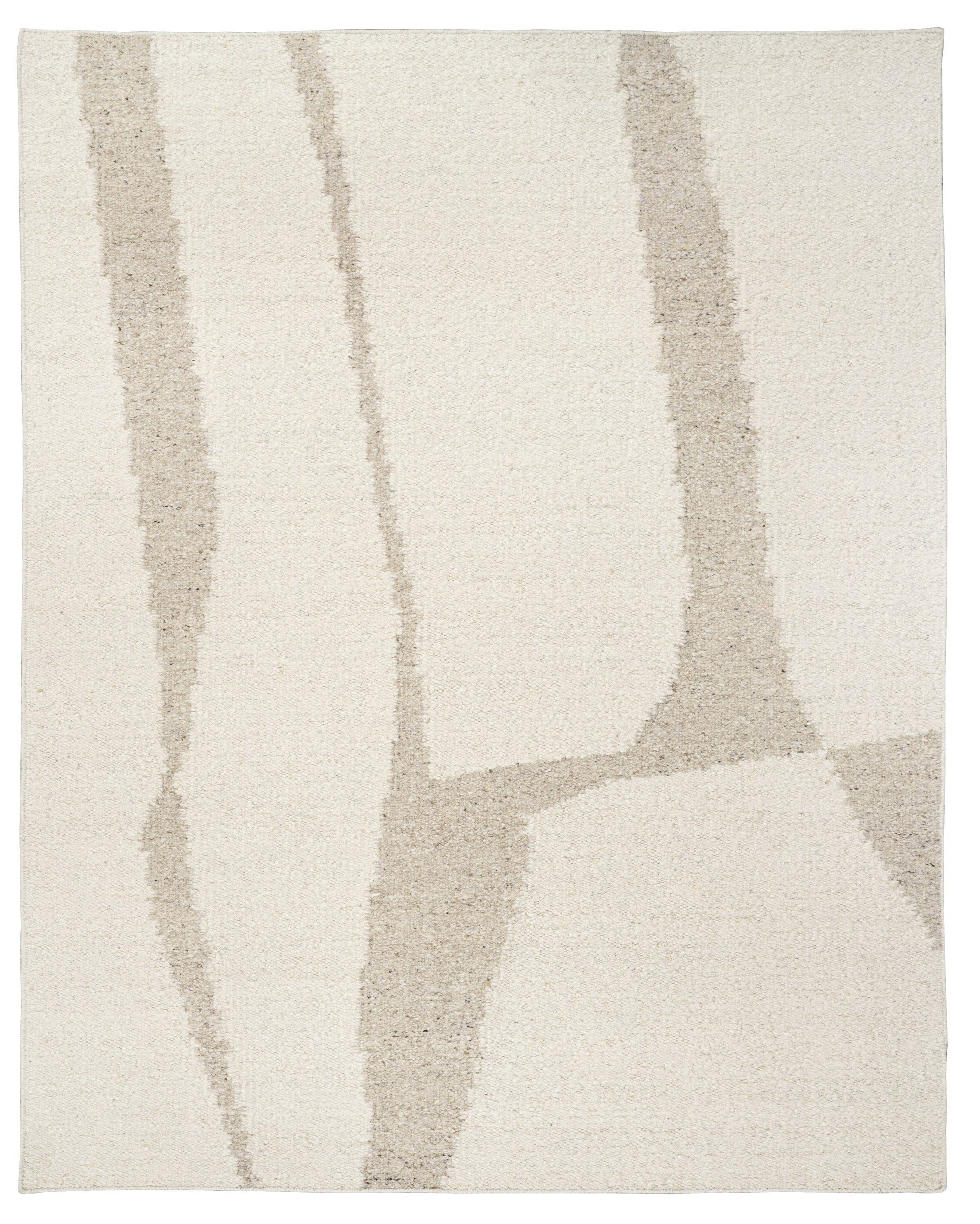 Handwoven Beige & Grey Linear Wool Carpet