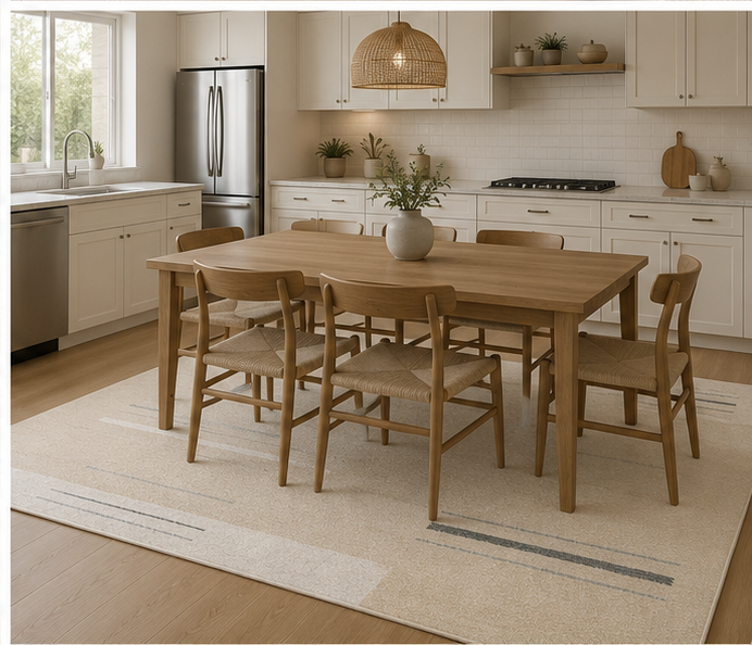 Handwoven Beige & Grey Linear Wool Carpet